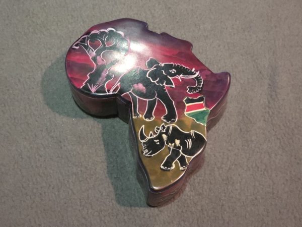 African Map Container - Red & Animals